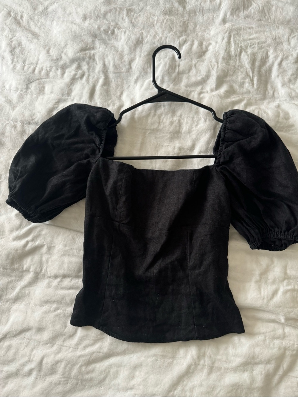 Reformation Black Puff-Sleeve Square Neck Women's Top